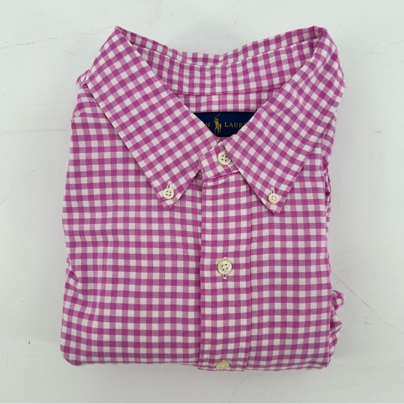 Ralph Lauren Button Down Shirt Men's 1XB Big Pink White Check Flesh Pony L/S - Picture 2 of 10